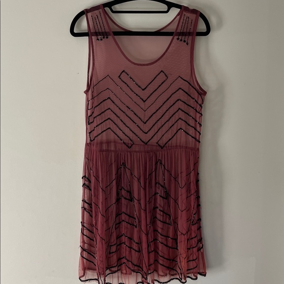 Sheer Pink Dress with Black Beaded Design - Picture 1 of 3